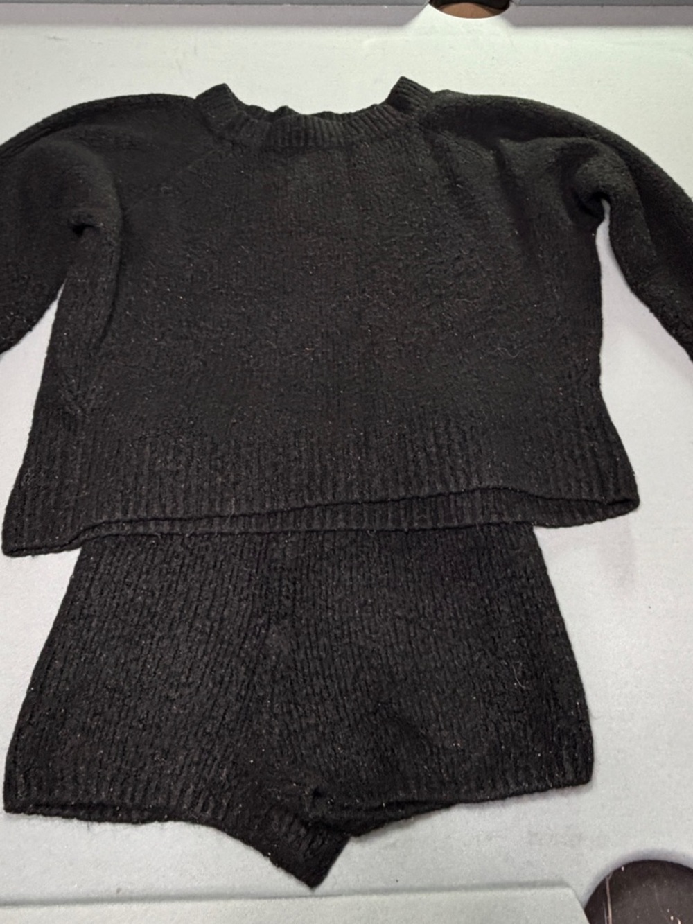Victoria’s Secret Black super fuzzy Knit Lounge Set Sweater & Shorts Cozy S